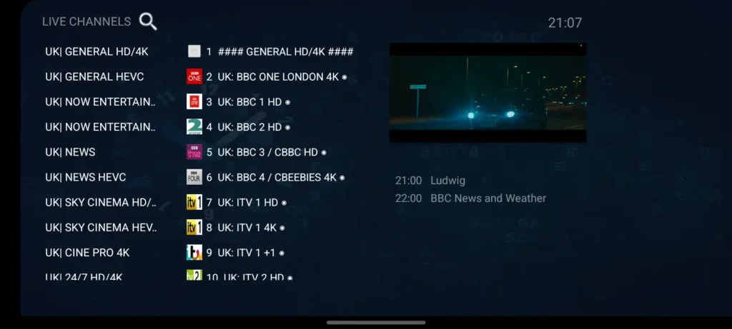 4K Player live TV
